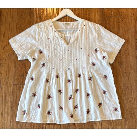 Orvis white cotton pleated embroidered floral blouse XL - Picture 10 of 10